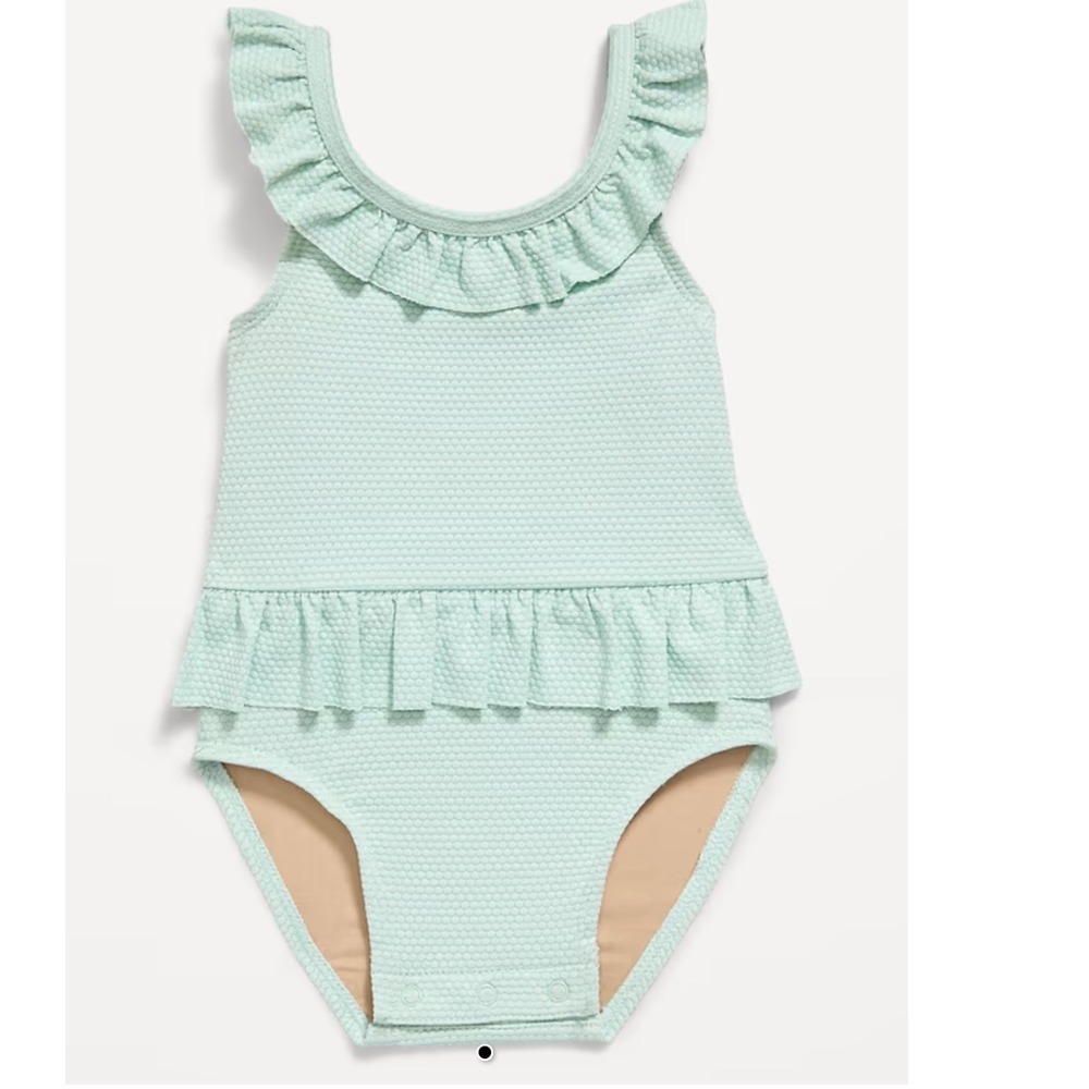 Old Navy Baby Girls Mint Green Ruffle Textured One Piece Swimsuit 18-24M UPF 50+